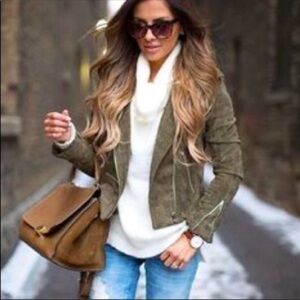 BLANK NYC SL8 Olive Green Leather Moto Jacket XS